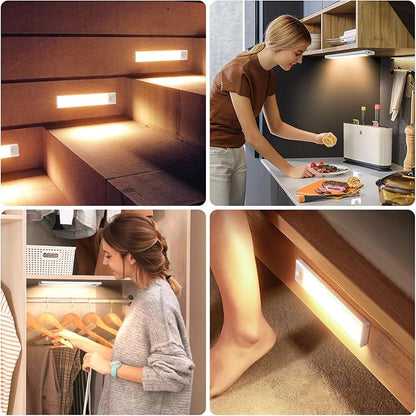 6 Pack Under Cabinet Lighting Wireless, 50 LED Rechargeable Battery Motion Sensor Light Indoor, Stick On Magnetic Closet Lights, Under Counter Lights for Kitchen, Stairs, Warm 12 in