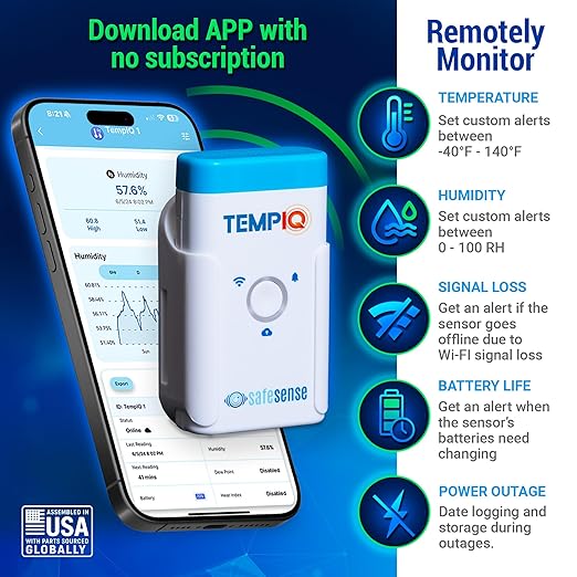 TEMPIQ WiFi 2-Pack Temperature & Humidity Sensor - App Integration, Alerts, Helps Monitor 2nd Home, AirBnb, RV, Pets,Freezer and Server Room, Remote Indoor & Outdoor Hygrometer & Thermometer