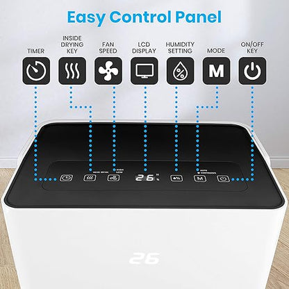 SereneLife 30-Pint Electric Home Compact Dehumidifier - 1500 Square Feet Quiet Electric Dehumidifiers For Home Closet Basement w/ 4L Water Tank Capacity, Removes - SLDEHU30