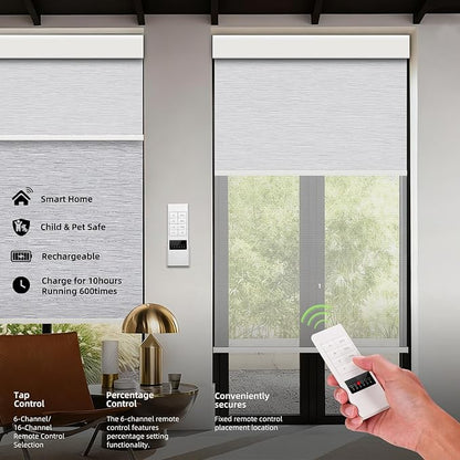ZSTARR Motorized Day and Night Dual Smart Blind for Window with Valance Rechargeable Motor,Blackout Roller Shade Custom Size,with Valance Suitable for Home,Office (Full Blackout Gray)