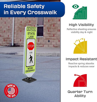 Impact Recovery - In-Street Pedestrian Crossing Signs - Street Sign - Road Sign - Pedestrian Safety Signs - School Stop with Surface Mount Base