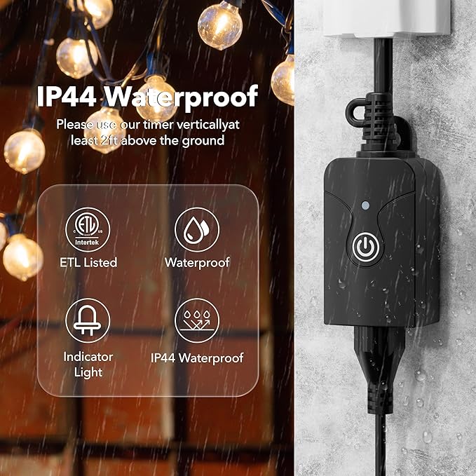 Outdoor Smart WiFi Plug Outlet, HBN Heavy Duty Wi-Fi Timer with One Grounded Outlet, Wireless Remote Control by App Compatible with Alexa and Google Home Assistant 2.4 GHz only, ETL Listed (1 Pack)