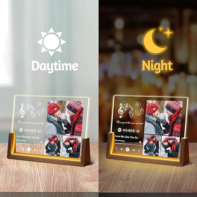 Personalized Couple Gifts For Boyfriend Girlfriend Him Her Husband Wife, Custom Acrylic Spotify Song Plaque With Photo Name, Light Up Picture Frame Gifts For Women Men Birthday Christmas