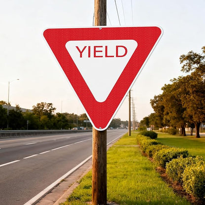 Yield Sign 30 × 30 Inch Engineer Grade Reflective Aluminum Waterproof Fade-Resistant Red Yield Safety Sign with Pre-Drilled Holes for Road Driveway Street