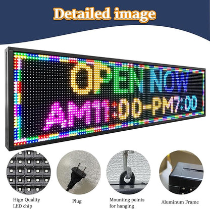 P10 52x14 inch Full Color WiFi LED Display Sign Outdoor Waterproof lP45 Digital Boardfor Restaurants, Cafes & Bars with Dynamic Ads, Remote Programming and Easy Setup