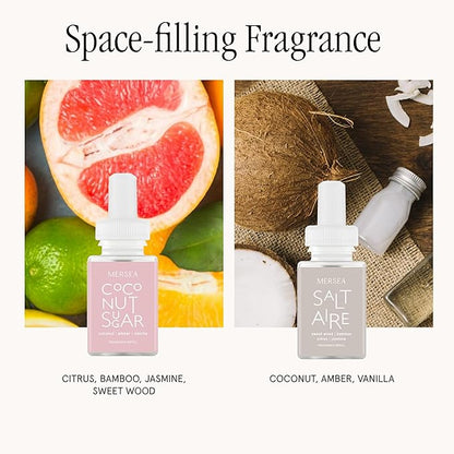 Pura Smart Home Fragrance Device Starter Set - Pura 4 - Scent Diffuser for Home - Includes Fragrance Aroma Diffuser - Square Box, Saltaire and Coconut Sugar Scent Refills