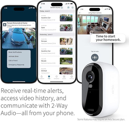 Arlo Essential Security Camera 2K |Outdoor - Indoor | 2nd Gen | Wireless with Spotlight, 2-Way Audio, Color Night Vision, Live Stream, Motion Activation, Real Time Notifications, Wide Angle - White