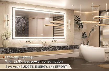 Keonjinn 72" x 36" Lighted Mirror for Bathroom Wall, LED Mirror with Frontlit & Backlit, Large Bathroom Mirror with Lights, Dimmable 3-Color Lights, HD Tempered Glass, UL-Listed LED Driver