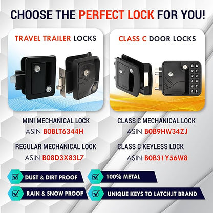 LATCH.IT Rv Door Lock Black | Camper Door Lock fits 2.75" x 3.75" Hole | 2 Keys Included RV Door Latch | All Metal Enclosed Trailer Door Latch | Camper Door Latch for Trailers, Fifth Wheels & More