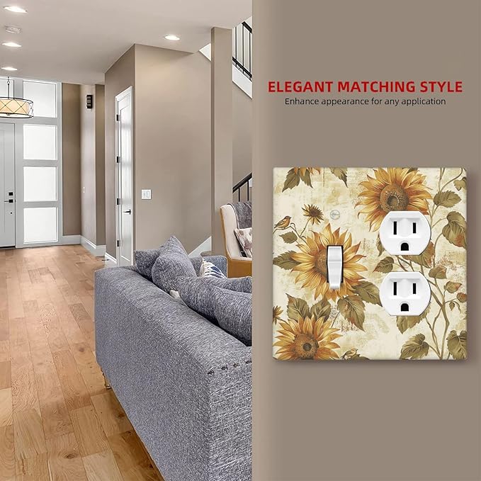 Wallplates Rustic Sunflower Floral Pattern 1 Toggle 1 Duplex Switch Plate Electrical GFCI Faceplate Decorative Light Switch Covers for Bedroom Cabin Decor