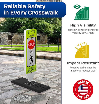 Impact Recovery - In-Street Pedestrian Crossing Signs - Street Sign - Road Safety Stop Sign with Portable Base