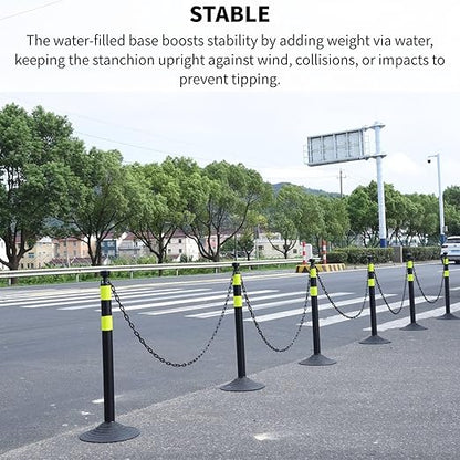 6 Pack Traffic Delineator Post Cones with Plastic Chain Crowd Control Barriers - Expandable 40" Traffic Control Cones, 6 x 6.6 Ft Chains for Indoor & Outdoor Use (Black-Rubber Base)