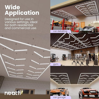 Neatfi LED Garage Light, 42,240 Lumens, 6500K, 384W, IP54, Ceiling Lights for Garage, Auto Shops, Car Detailing, Barber Shops, Beauty Salon, and Gym (Cool White, 12 Arrows with Hanging Kit)