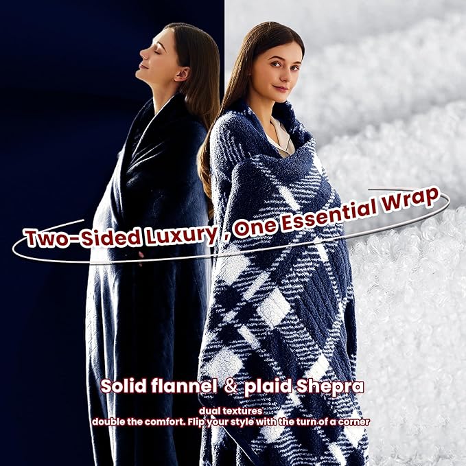 Heated Electric Blanket Throw Size - 50"x60" Flannel Heating Blanket with 10 Heating Levels & 5 Time Settings Over-Heat Protection, Winter Warmer for Adults with ETL Certification（Navy Blue）