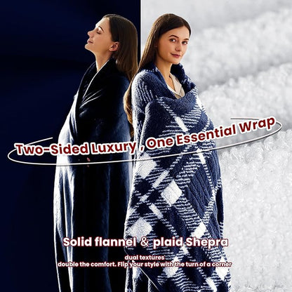 Heated Electric Blanket Throw Size - 50"x60" Flannel Heating Blanket with 10 Heating Levels & 5 Time Settings Over-Heat Protection, Winter Warmer for Adults with ETL Certification（Navy Blue）