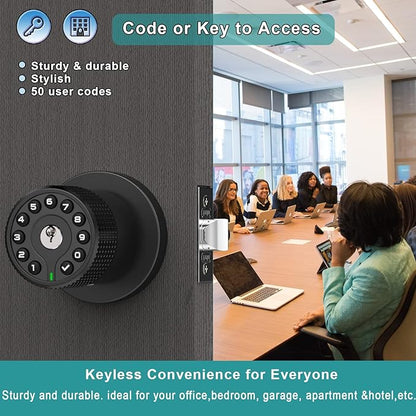 Keypad Door Knob with Key,Keyless Entry Door Lock, Code Locks Door Knob, Auto Lock,50 User Code,Easy to Install,for Home,Office,Bedroom,Garage,No Deadbolt