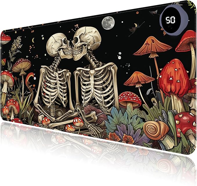 Heated Mouse Pad with 3 Levels Heated & 3 Hours Auto Shut-Off Mouse Pad for Warming Hands in Office Home, 23.6" x 14.2"Large Safe Desk Mat Hand Warmer，Kiss Skull
