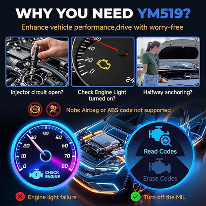 Enhanced Universal OBD2 Scanner with Battery Tester - Car Engine Fault Code Reader CAN Diagnostic Scan Tool, Read and Clear Error Codes for 1996 or Newer OBD2 Protocol, Plug & Play