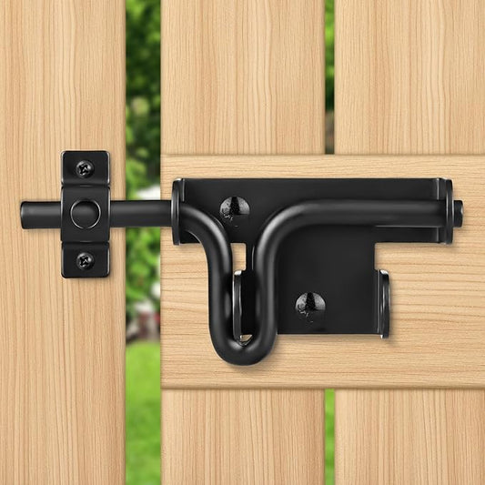Heavy Duty Slide Bolt Gate Latch with Padlock Hole - Universal Security Lock for Wooden Fence, Metal Gate, Shed Door, Yard Barn, Vinyl Sliding Door - Out/Indoor Waterproof Door Latch, Black