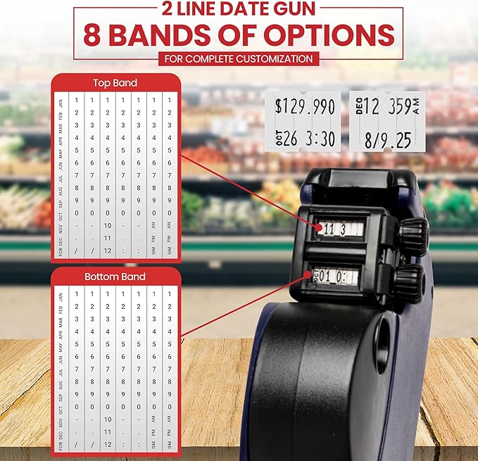 Perco Pro 2 Line Date Gun Labeler Kit, Includes 16 Digits Label Gun, 10,500 White Labels, Inker Remover Tool, and Pre-Loaded Ink Roll
