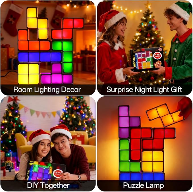 Night Light New Upgrades DIY Stackable LED 3D Puzzles Night Lamp Lights 7 Colors Night Lights Interlocking Induction Nightlights Novelty Tangram Lights Birthday Gifts for Teen