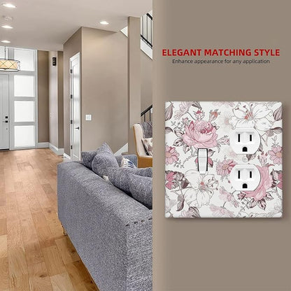 Wallplates Modern Watercolor Flower Pink White Wildflower 1 Toggle 1 Duplex Switch Plate Electrical GFCI Faceplate Decorative Light Switch Covers for Bedroom Home Decor