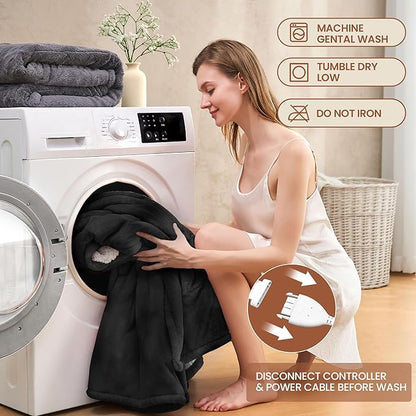 Heated Blanket Queen 84"×90" - Premium Cosy Soft Electric Blanket with 6 Heating Levels,Dual Control Fast Heating Flannel Sherpa Blanket for Bed & Couch,Auto Shut Off/Machine Washable (Grey)