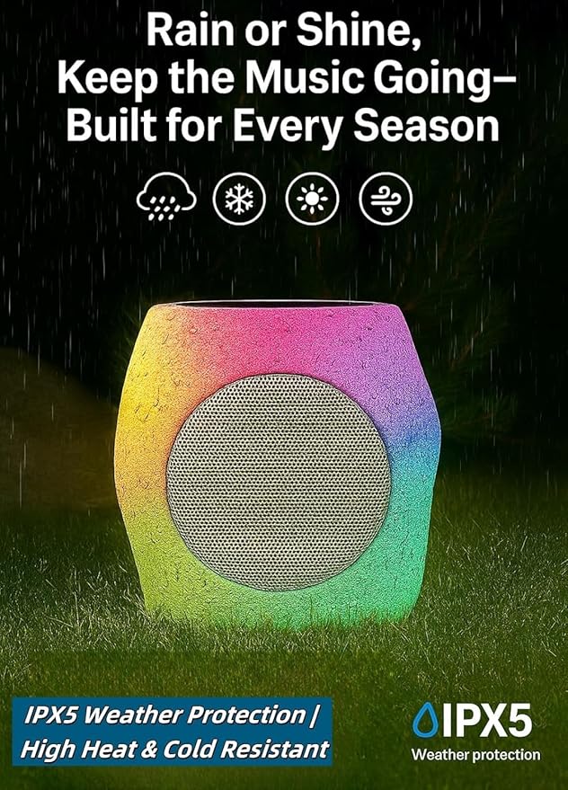 Outdoor Rock Speaker Bluetooth Speakers 48 W Deep Bass (2 Pack) – 16 Hr Playtime, Bluetooth 5.4 TWS Stereo, Aluminum‑Alloy Mesh,IPX5 Waterproof Solar-Powered Speaker Perfect for Pool