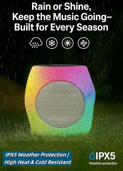 Outdoor Rock Speaker Bluetooth Speakers 48 W Deep Bass (2 Pack) – 16 Hr Playtime, Bluetooth 5.4 TWS Stereo, Aluminum‑Alloy Mesh,IPX5 Waterproof Solar-Powered Speaker Perfect for Pool