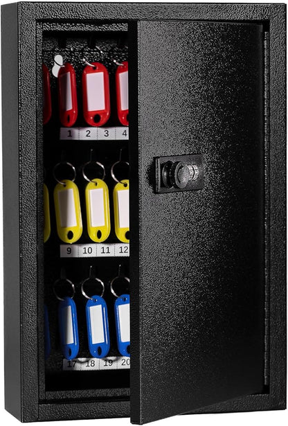 Sumerfnt Key Box Wall Mount with Code, Key Cabinet Lock Box for 40 Keys, Metal Key Storage Box with Key Tags and Number Stickers, 12.1"x 8.1" x 2.6"