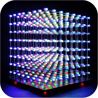 8x8x8 LED Cube Kit DIY Electronic Kit Soldering Project Kit, User Needs to Solder The LED, and The Displayed Content Can Be Modified [3D8C-MULTI]