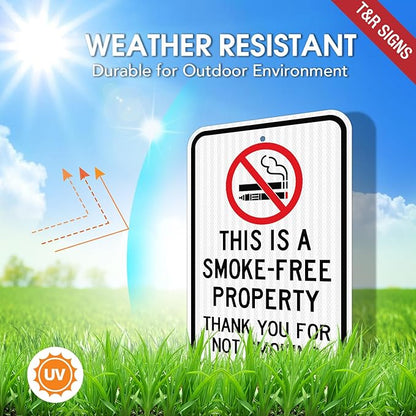 T&R (2 Pack) Large No Smoking Sign, Thank You For Not Smoking Sign, 18" x 12" Engineer Grade Reflective Sheeting, Rust Free Aluminum, Weather Resistant, Waterproof, Fade Resistant, 2 Pre-drilled Holes