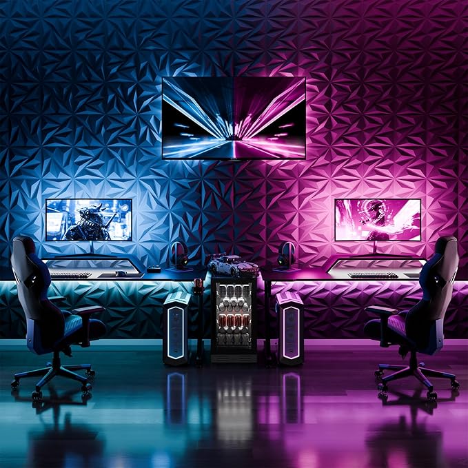 3D Wall Panels for Interior Wall Decor, 32 pcs PVC Wall Panels, 11.8''x11.8'' Decorative Accent Wall Panels for Game Rooms, TV Walls Background, Living Rooms, Decorative Wall Panels, Black