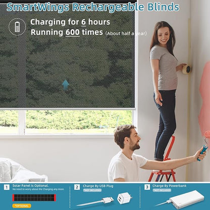 SmartWings Motorized Smart Roller Shades in Light Filtering, Electric Blinds with Remote for Windows Compatible with Alexa/Google Home/Homekit, Customized, 5% Openness Aventus Black