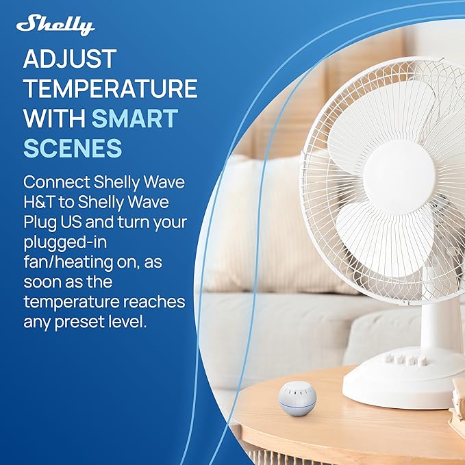 Shelly Wave H&T US White US LR, Z-Wave Long Range Indoor Smart Temperature & Humidity Monitor, Compatible with Alexa, Google Home, SmartThings, Home Assistant, Free Data Storage, Remote Monitoring