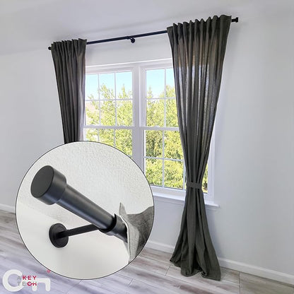 Matte Black Curtain Rod, Adjustable Curtain Rods for Windows 48 to 84 with three Heavy Duty Modern Design Long Brackets included, Matte Black 1 inch Expandable Rod