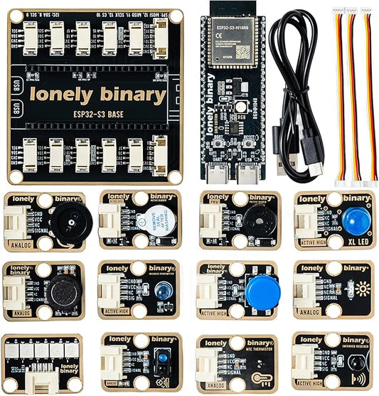 TinkerBlock ESP32-S3 Starter Kit – 16MB Flash ESP32-S3 WiFi & Bluetooth Development Board, S3 Expansion Board, 12 Plug-and-Play Modular Sensors – Compatible with Arduino IDE & ESP-IDF