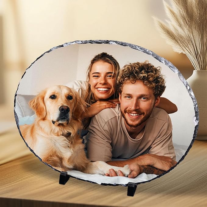 ArtPix 3D Christmas Personalized Slate Plate, Customized Xmas Photo Print Stone, Custom Picture Gift for Wife, Women, Family, Her, Him, Rock Slate Plaque Frame (Small - Oval)