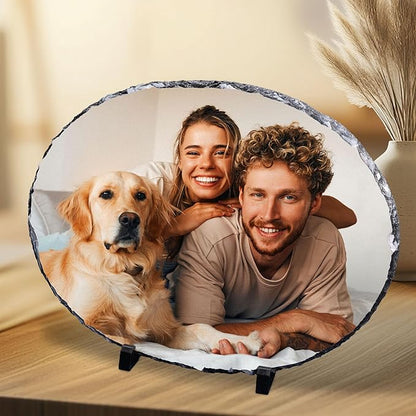 ArtPix 3D Christmas Personalized Slate Plate, Customized Xmas Photo Print Stone, Custom Picture Gift for Wife, Women, Family, Her, Him, Rock Slate Plaque Frame (Medium - Oval)