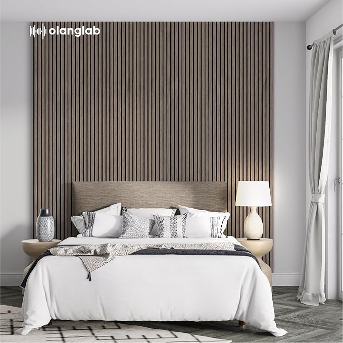 Olanglab Wood Slat Wall Panels, Wooden Acoustic Wall Panels, 94.5"x12.6" Each 3D Wall Panels for Interior Wall Decor, 2 Pack in Total 94.5"x25.2" (Dark Walnut)