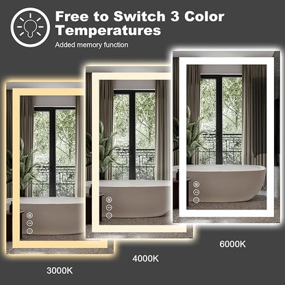 Amorho LED Bathroom Mirror, 20" X28" with Front Light and Backlit, Stepless Dimmable Wall Mount Mirrors, Anti-Fog, Shatter-Proof, Memory, 3 Colors Lihgting, LED Vanity Mirror(Horizontal/Vertical)