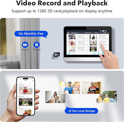 Wireless Doorbell Camera with Monitor Video Door Phone Intercom System 1080P 7'' Touch Screen Two-Way Audio Smart Door Bell with Night Vision, Motion Detection, No Monthly Fees, Tuya APP