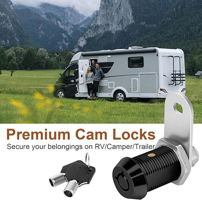 Cabinet Lock with Key RV Compartment Storage Lock Keyed Alike with Black Finish, 4 Pack 7/8" Cylinder Fits RV, Camper,Replacement Set with 8 Keys(4, Black 7/8 Inch)