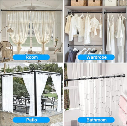 TEECK Shower Curtain Rod, 27-76 inch Adjustable Spring Tension Curtain Rod, Never Rust Anti-Slip Shower Curtain Rod for Bathroom, No Drilling, Never Collapse, Easy to Use, Black
