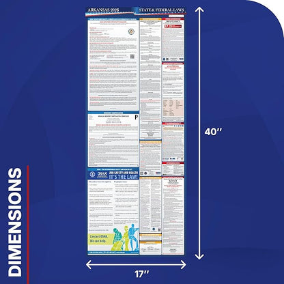 2026 Arkansas State and Federal Labor Law Poster - OSHA Workplace Compliant - Mandatory Regulations Posting for Employees - All in One Required Compliance Posting 17" x 40" - Laminated (English)