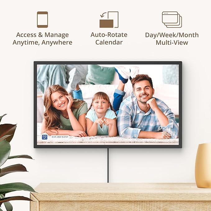 Dragon Touch 27 inch Digital Calendar Chore Chart – Interactive Touchscreen, Smart Family Planner, Hearth Display Desk Digital Calendar Seamless Scheduling Black
