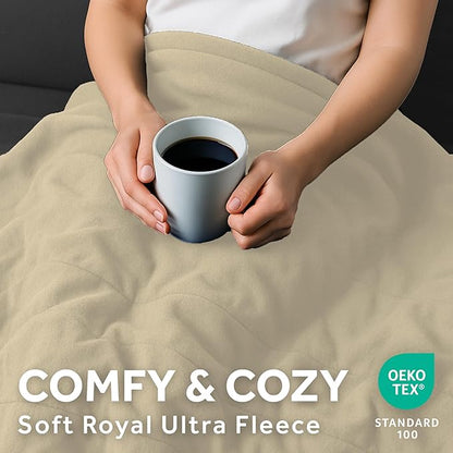 Sunbeam Royal Ultra Fleece Heated Electric Blanket Full Size, 84" x 72", 12 Heat Settings, 12-Hour Selectable Auto Shut-Off, Fast Heating, Machine Washable, Warm and Cozy, Pebble