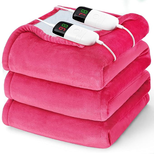 Heated Electric Blanket King Size - 90" x 100" Heating Blanket with Dual Control, 10 Heating Levels & 8 Hours Auto Off, Soft Warm Flannel Blanket, Christmas Birthday Gifts for Senior Grandma
