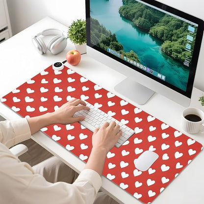 Heated Desk Pad Mouse Pad 31.5x13 Inch PU Leather Desk Mat with 3 Heat Levels Large Mouse Gaming Computer Laptop Mat Red Heart Valentine