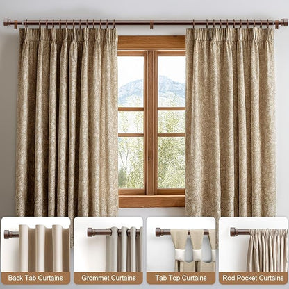 Antique Redwood Grain Curtain Rods for Windows 28 to 48 Inches 1" Diameter Boho Decorative Heavy Duty Window Curtain Rod Adjustable with Solid Finials for Living Room Bedroom Kitchen Farmhouse Outdoor